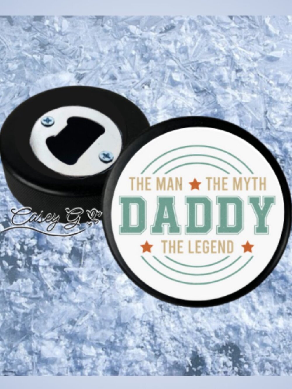 🏒NEW*Man, Myth, Legend Daddy*REAL Hockey Puck Bottle Opener*